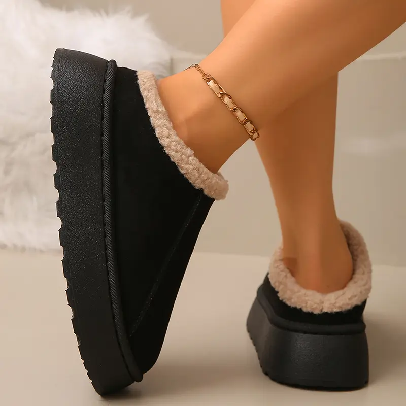 Faux Suede Winter Warm Snow Boots Women Plus Size Thicken Plush Cotton Padded Slippers Thick Sole Non Slip Platform Casual Shoes