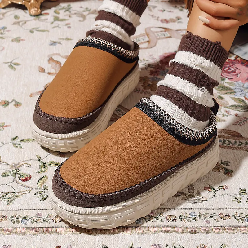 Faux Suede Thick Sole Snow Boots for Women Winter Thicken Plush Cotton Padded Slippers Warm Comfort Chunky Platform Ankle Boots