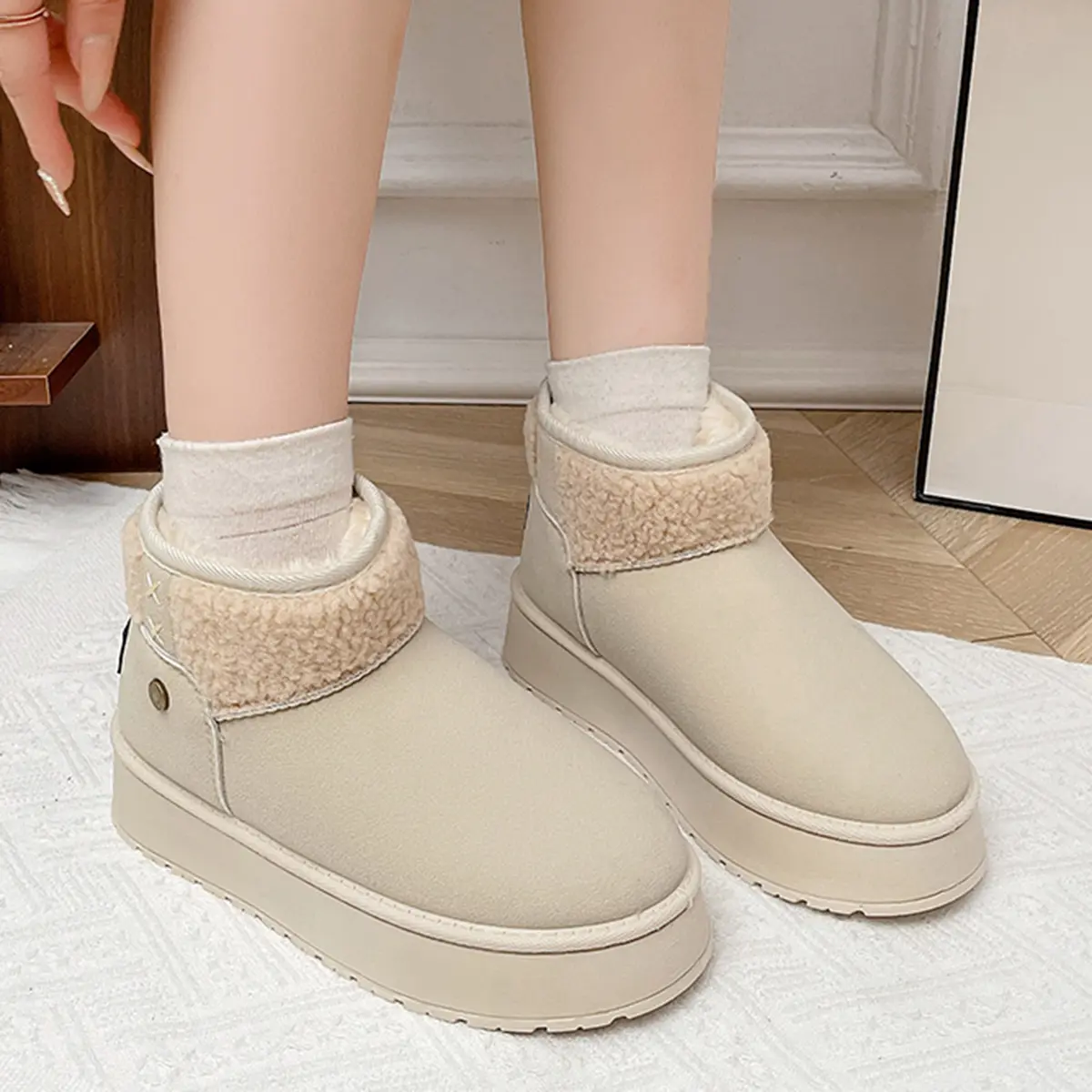 Women Warm Thicken Plush Snow Boots 2025 Winter Non Slip Thick Bottom Cotton Shoes Woman Faux Suede Chunky Platform Ankle Botas