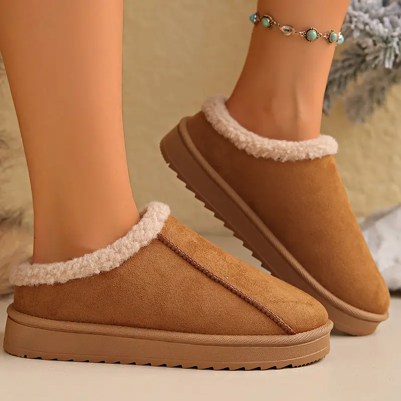 Women's Faux Suede Warm Comfort Ankle Boots Thicken Plush Cotton Padded Slippers Winter Thick Sole Platform Snow Boots Woman