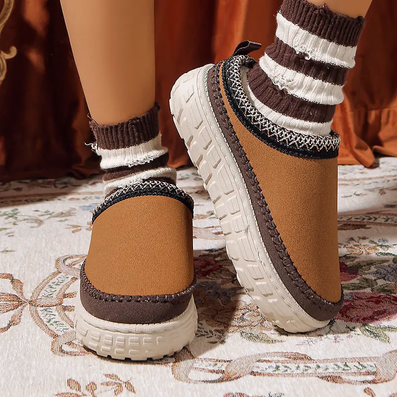 Faux Suede Thick Sole Snow Boots for Women Winter Thicken Plush Cotton Padded Slippers Warm Comfort Chunky Platform Ankle Boots