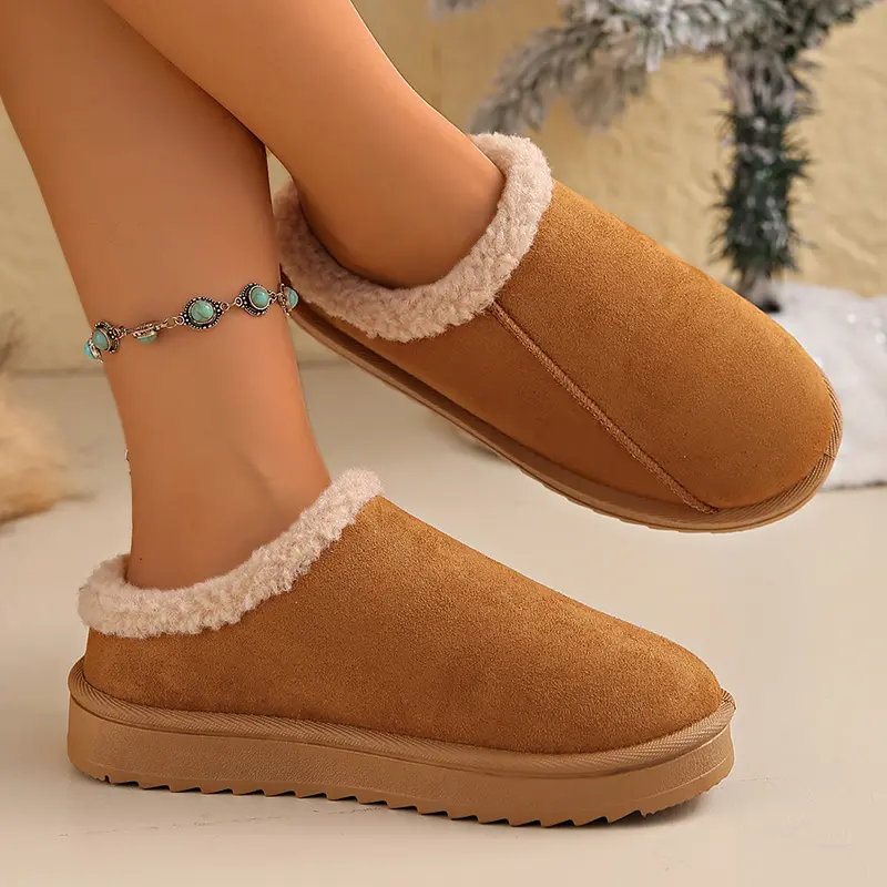 Women's Faux Suede Warm Comfort Ankle Boots Thicken Plush Cotton Padded Slippers Winter Thick Sole Platform Snow Boots Woman