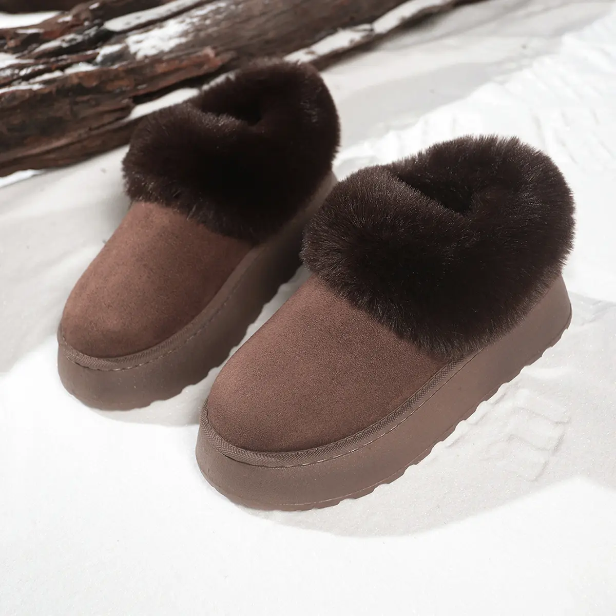 Faux Fur Chunky Platform Snow Boots Women 2025 Winter Thick Bottom Cotton Boots Woman Non Slip Thicken Plush Ankle Botas Mujer