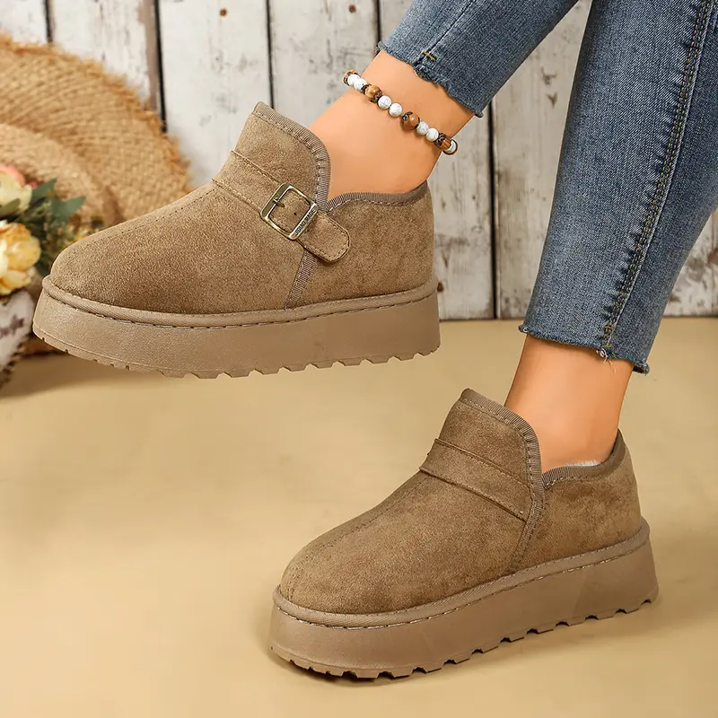 Buckle Faux Suede Thick Sole Snow Boots Women Winter Warm Thicken Plush Ankle Boots Woman Comfort Non Slip Platform Casual Shoe