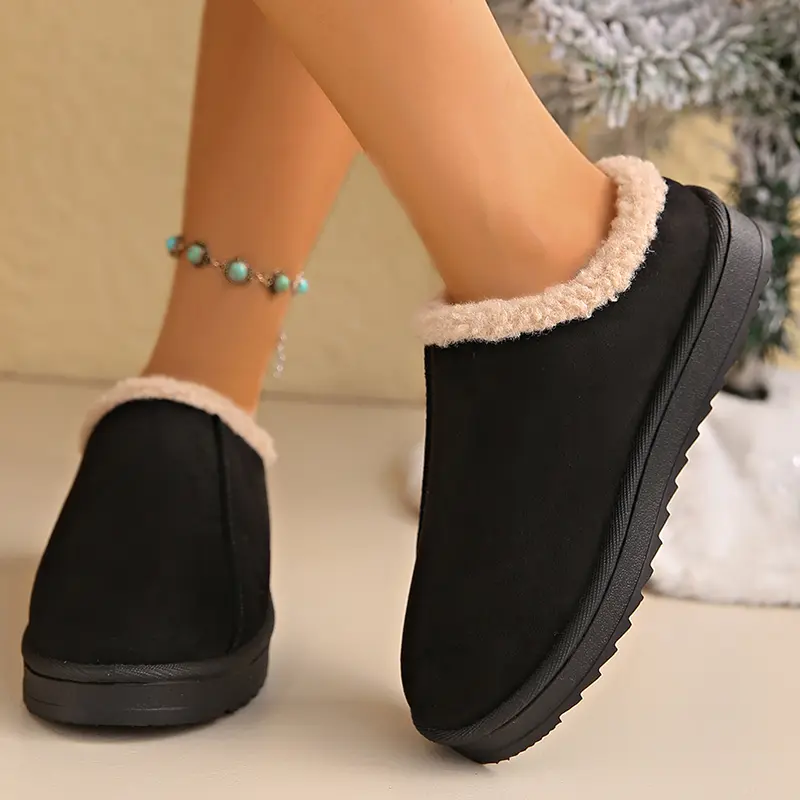 Women's Faux Suede Warm Comfort Ankle Boots Thicken Plush Cotton Padded Slippers Winter Thick Sole Platform Snow Boots Woman