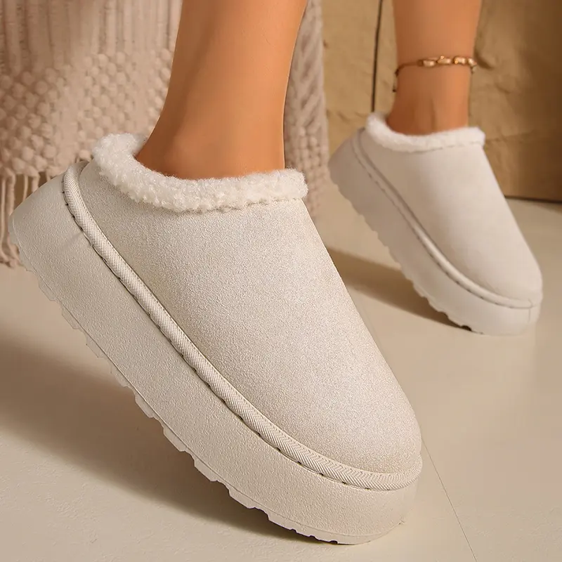Women's Cotton Padded Thicken Plush Slippers Winter Thick Sole Non Slip Platform Snow Boots Faux Suede Warm Comfort Ankle Boots