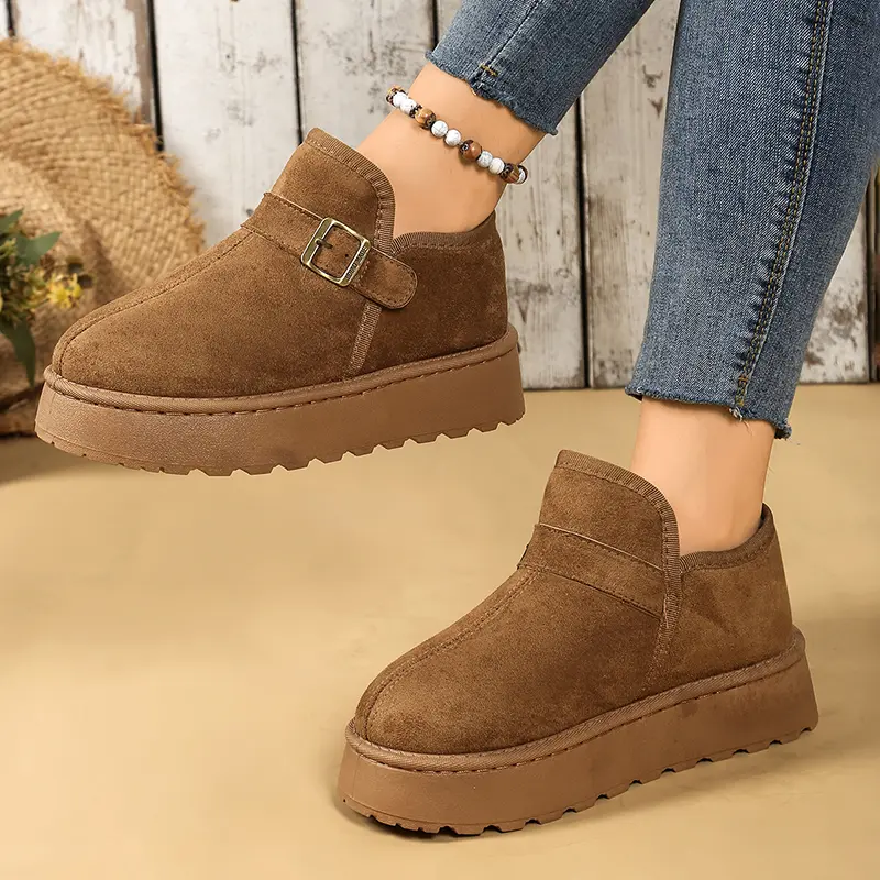 Buckle Faux Suede Thick Sole Snow Boots Women Winter Warm Thicken Plush Ankle Boots Woman Comfort Non Slip Platform Casual Shoe