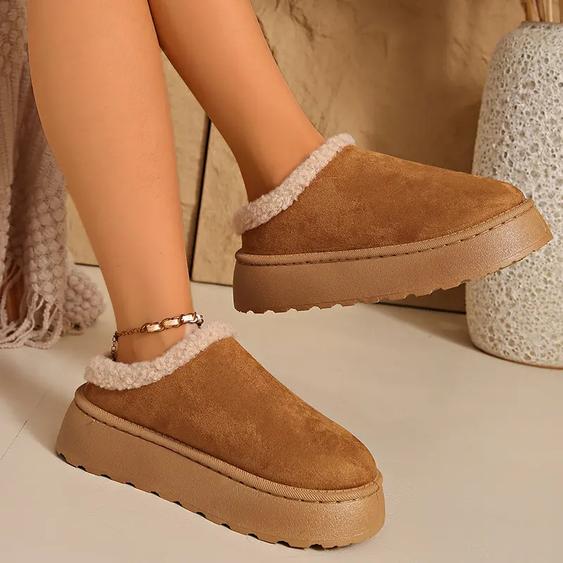 Women's Cotton Padded Thicken Plush Slippers Winter Thick Sole Non Slip Platform Snow Boots Faux Suede Warm Comfort Ankle Boots