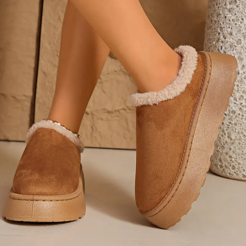 Women's Cotton Padded Thicken Plush Slippers Winter Thick Sole Non Slip Platform Snow Boots Faux Suede Warm Comfort Ankle Boots