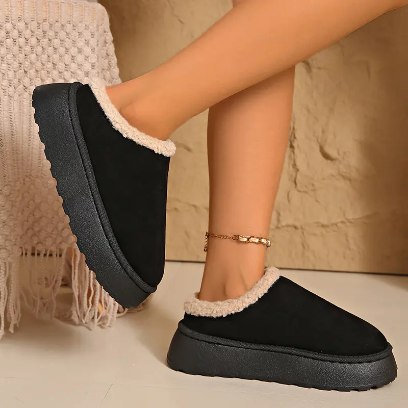 Women's Cotton Padded Thicken Plush Slippers Winter Thick Sole Non Slip Platform Snow Boots Faux Suede Warm Comfort Ankle Boots