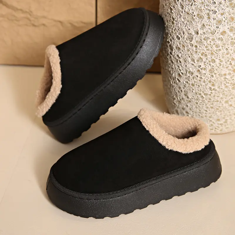 Women's Cotton Padded Thicken Plush Slippers Winter Thick Sole Non Slip Platform Snow Boots Faux Suede Warm Comfort Ankle Boots