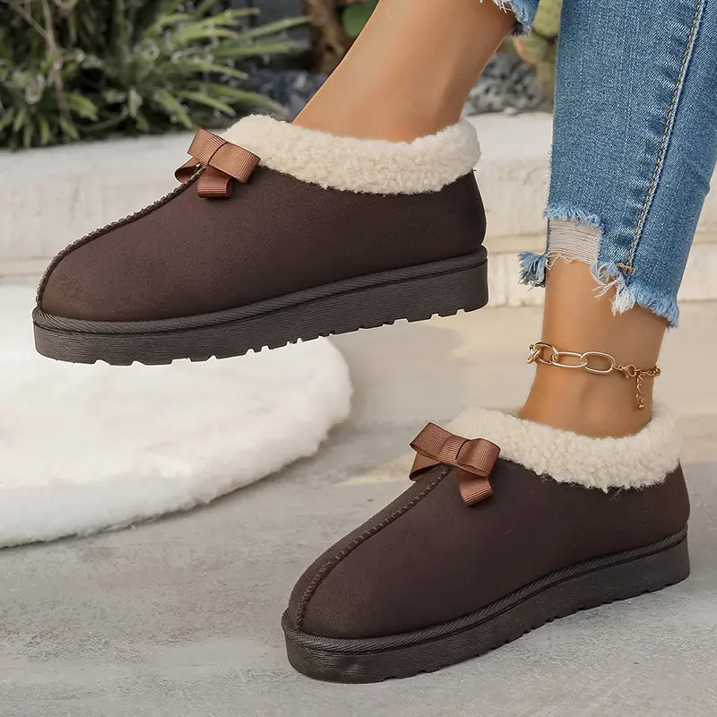Bowtie Decor Faux Suede Ankle Boots Women Winter Warm Thick Sole Platform Snow Boots Woman Plus Size Thicken Plush Cotton Shoes