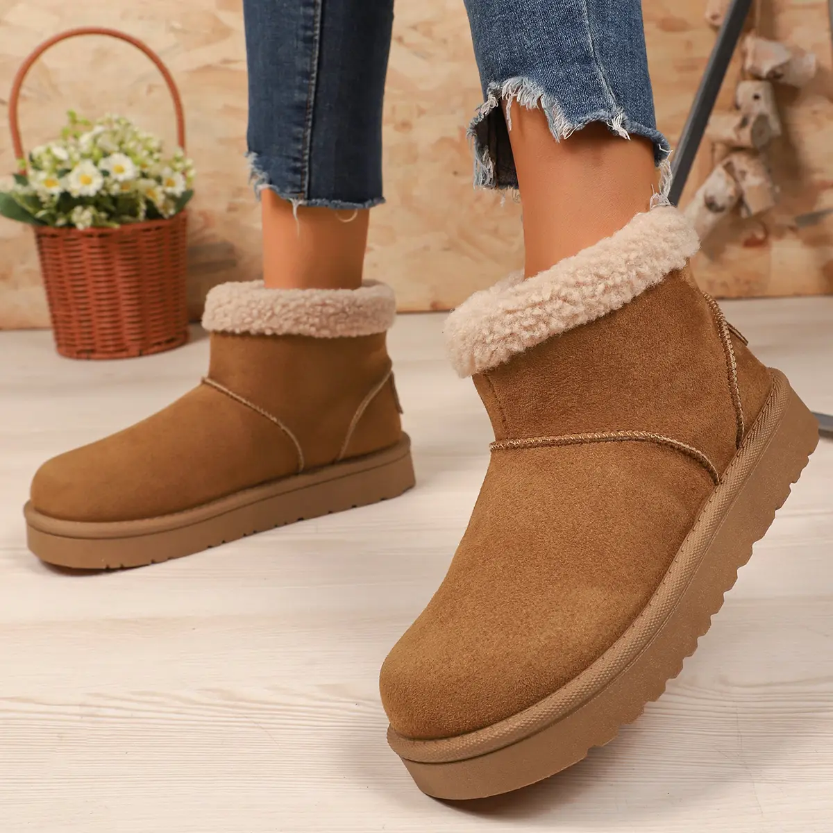 Faux Fur Thick Bottom Snow Boots Women 2025 Winter Warm Thicken Plush Cotton Padded Shoes Woman Non Slip Platform Ankle Botas