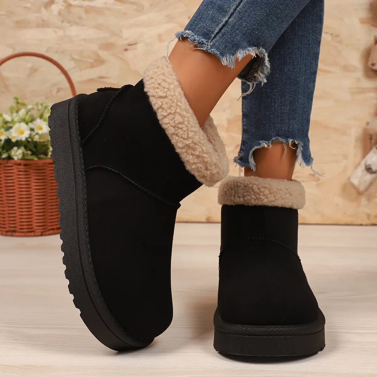 Faux Fur Thick Bottom Snow Boots Women 2025 Winter Warm Thicken Plush Cotton Padded Shoes Woman Non Slip Platform Ankle Botas