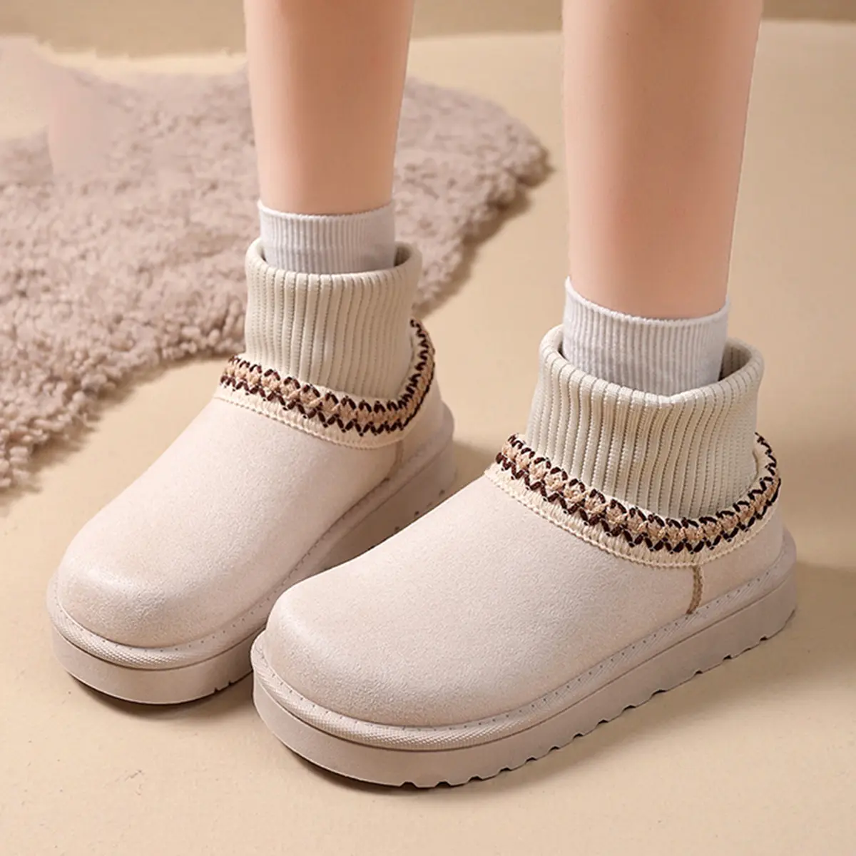 Retro Flat Heels Snow Boots for Women 2025 Winter Warm Thicken Plush Sock Ankle Boots Woman Non Slip Thick Bottom Cotton Shoes