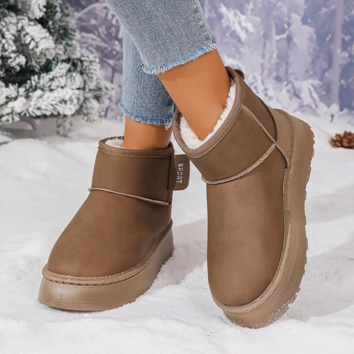 Waterproof Non Slip Snow Boots for Women 2025 Winter Warm Thicken Plush Ankle Boots Woman Non Slip Thik Bottom Cotton Shoes