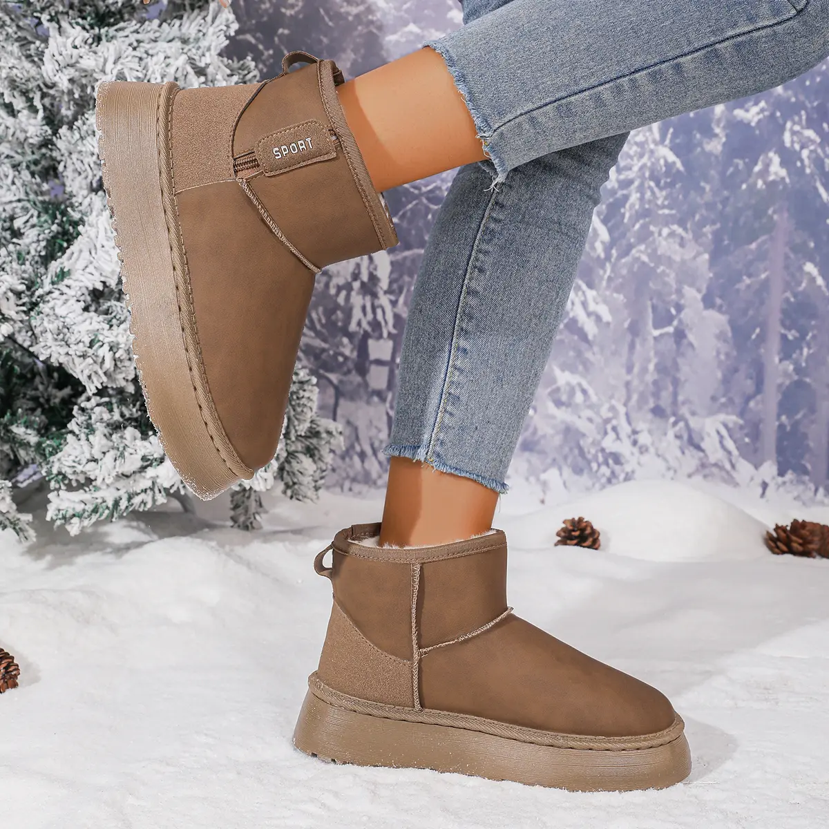 Waterproof Non Slip Snow Boots for Women 2025 Winter Warm Thicken Plush Ankle Boots Woman Non Slip Thik Bottom Cotton Shoes