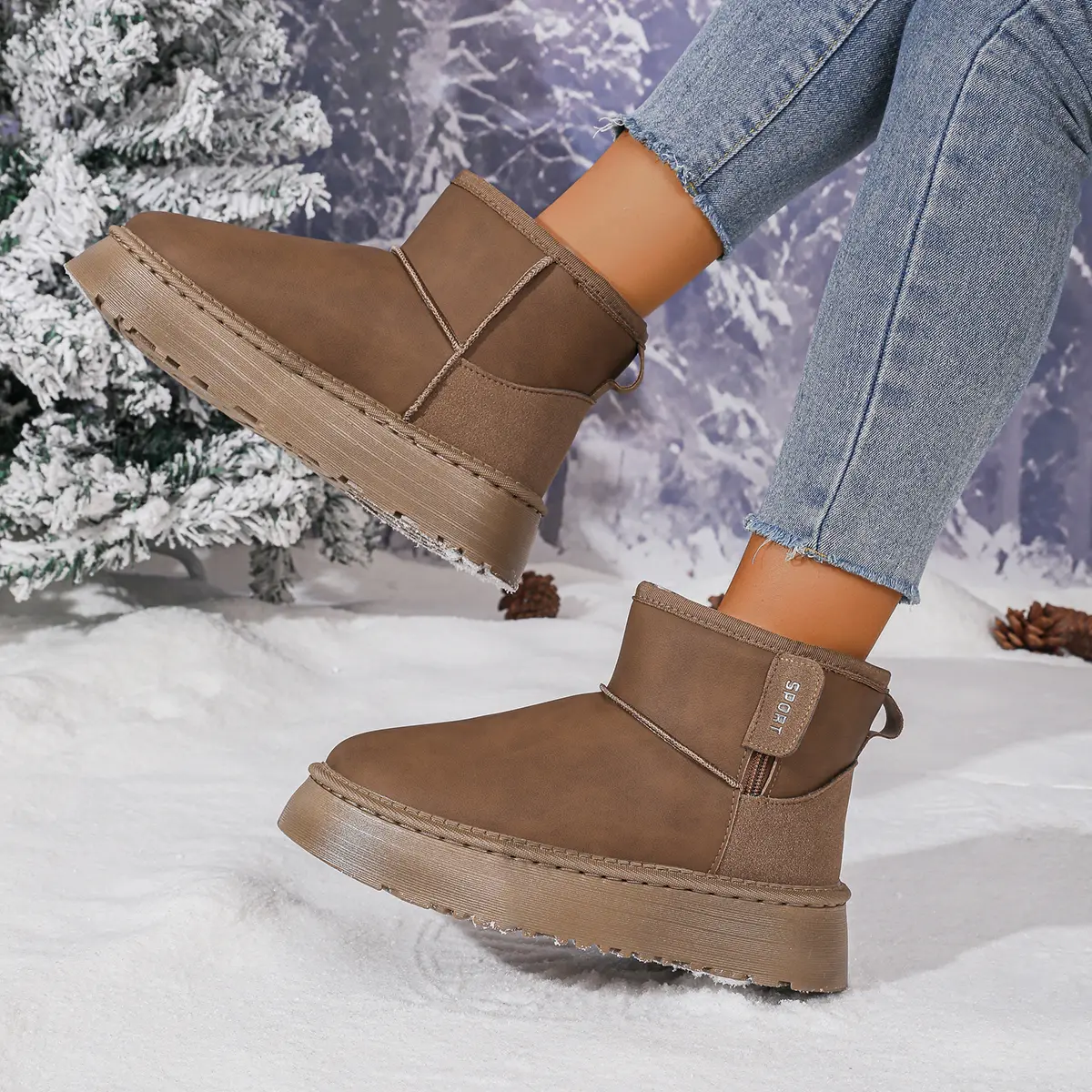 Waterproof Non Slip Snow Boots for Women 2025 Winter Warm Thicken Plush Ankle Boots Woman Non Slip Thik Bottom Cotton Shoes