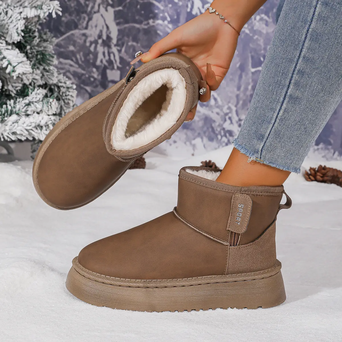 Waterproof Non Slip Snow Boots for Women 2025 Winter Warm Thicken Plush Ankle Boots Woman Non Slip Thik Bottom Cotton Shoes