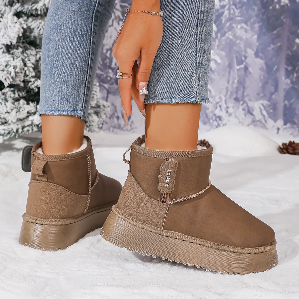 Waterproof Non Slip Snow Boots for Women 2025 Winter Warm Thicken Plush Ankle Boots Woman Non Slip Thik Bottom Cotton Shoes