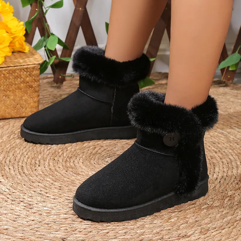 Women's Warm Thicken Plush Ankle Boots 2025 Winter Faux Fur Thick Bottom Snow Boots Woman Slip On Non Slip Cotton Padded Shoes