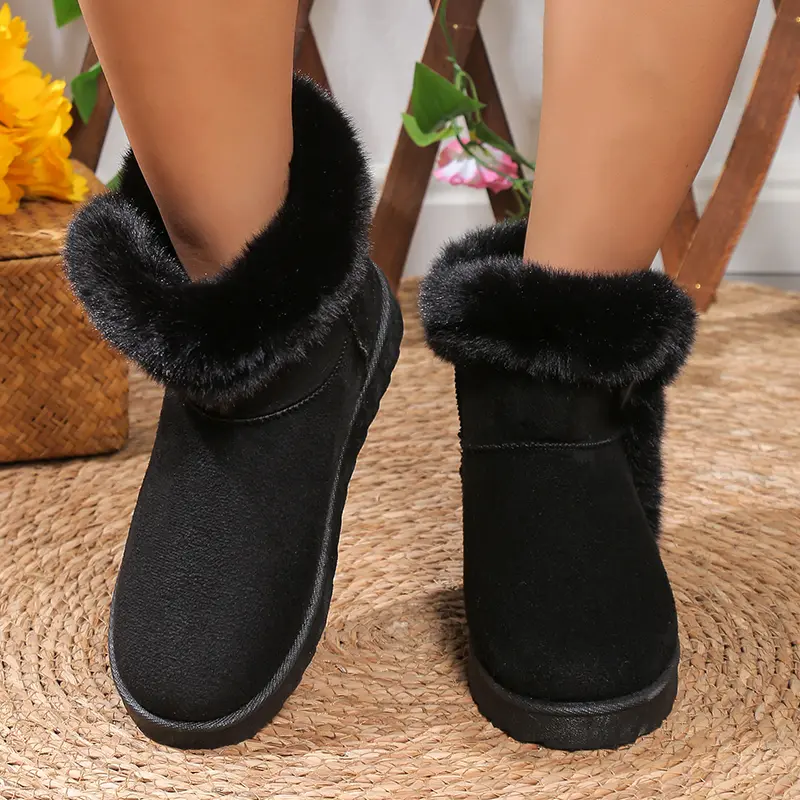 Women's Warm Thicken Plush Ankle Boots 2025 Winter Faux Fur Thick Bottom Snow Boots Woman Slip On Non Slip Cotton Padded Shoes