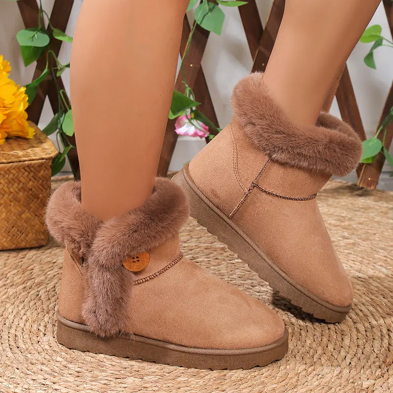 Women's Warm Thicken Plush Ankle Boots 2025 Winter Faux Fur Thick Bottom Snow Boots Woman Slip On Non Slip Cotton Padded Shoes