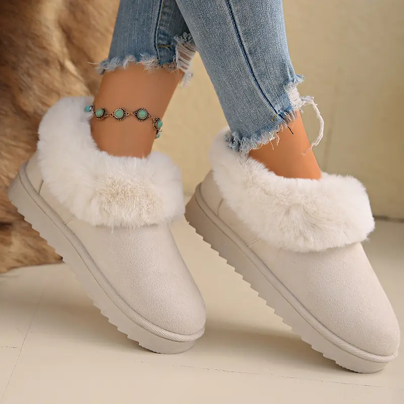 Women's Warm Comfort Faux Fur Ankle Boots Winter Thicken Plush Cotton Padded Snow Boots Thick Sole Non Slip Platform Casual Shoe