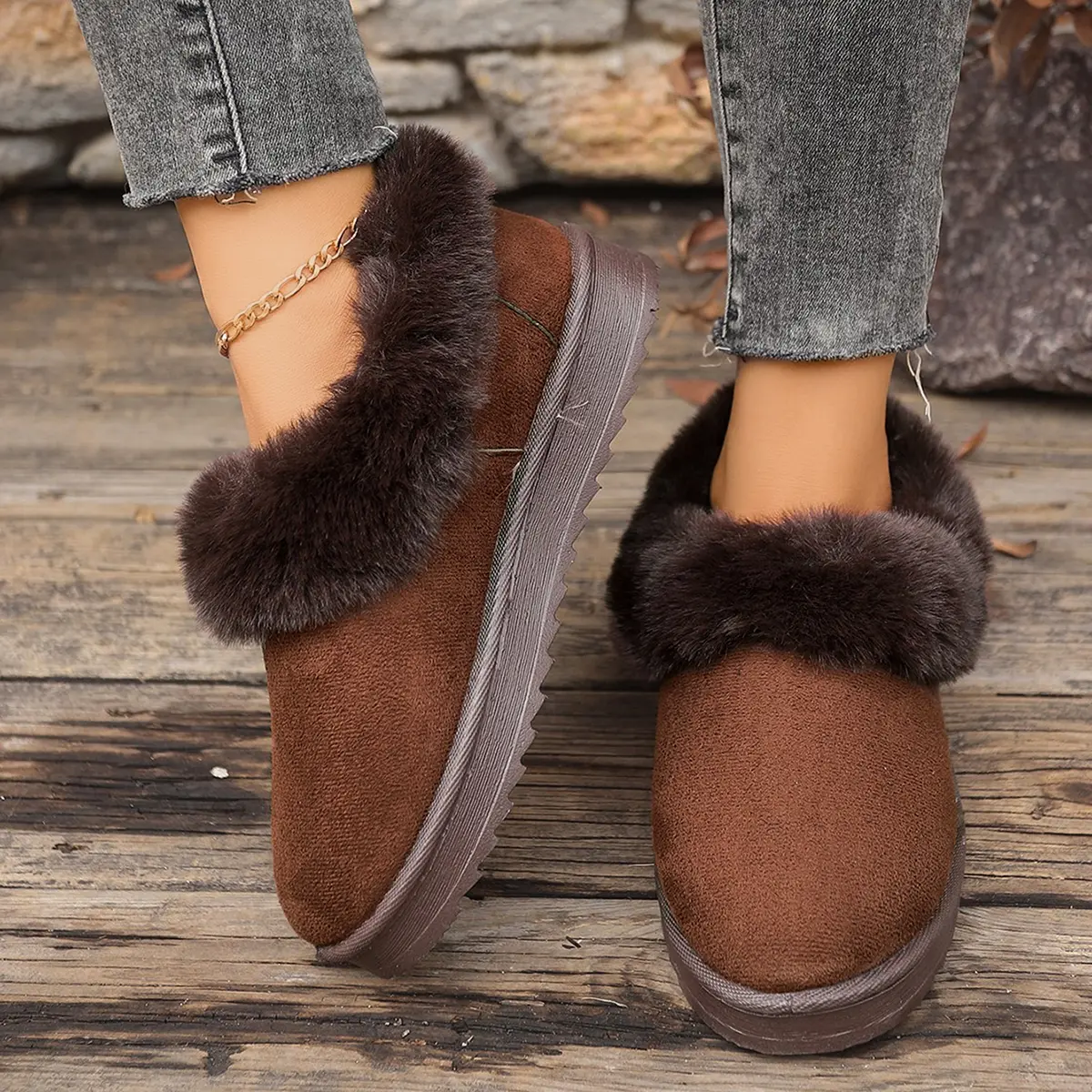 Faux Fur Flat Heels Snow Boots for Women 2025 Winter Warm Thicken Plush Ankle Boots Woman Non Slip Platform Cotton Padded Shoes