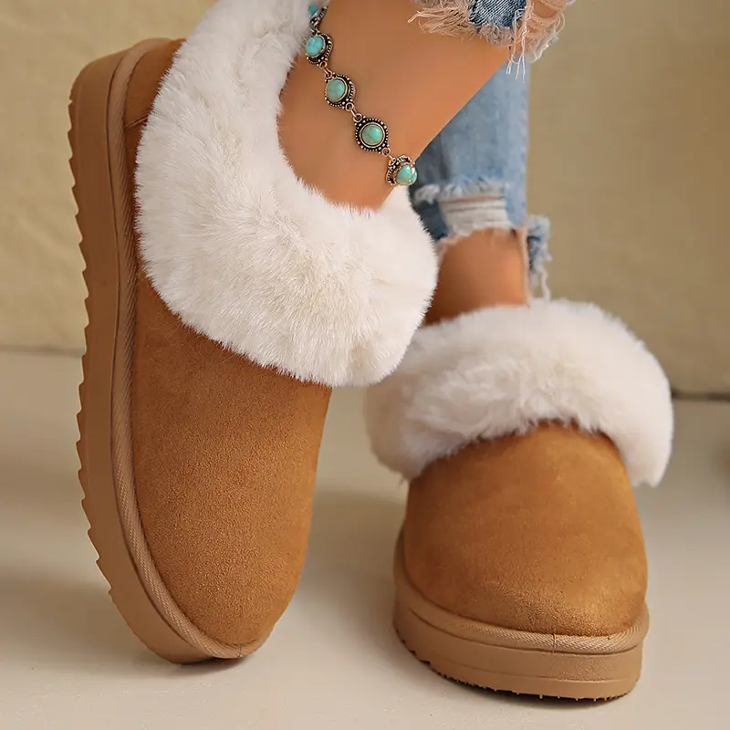 Women's Warm Comfort Faux Fur Ankle Boots Winter Thicken Plush Cotton Padded Snow Boots Thick Sole Non Slip Platform Casual Shoe
