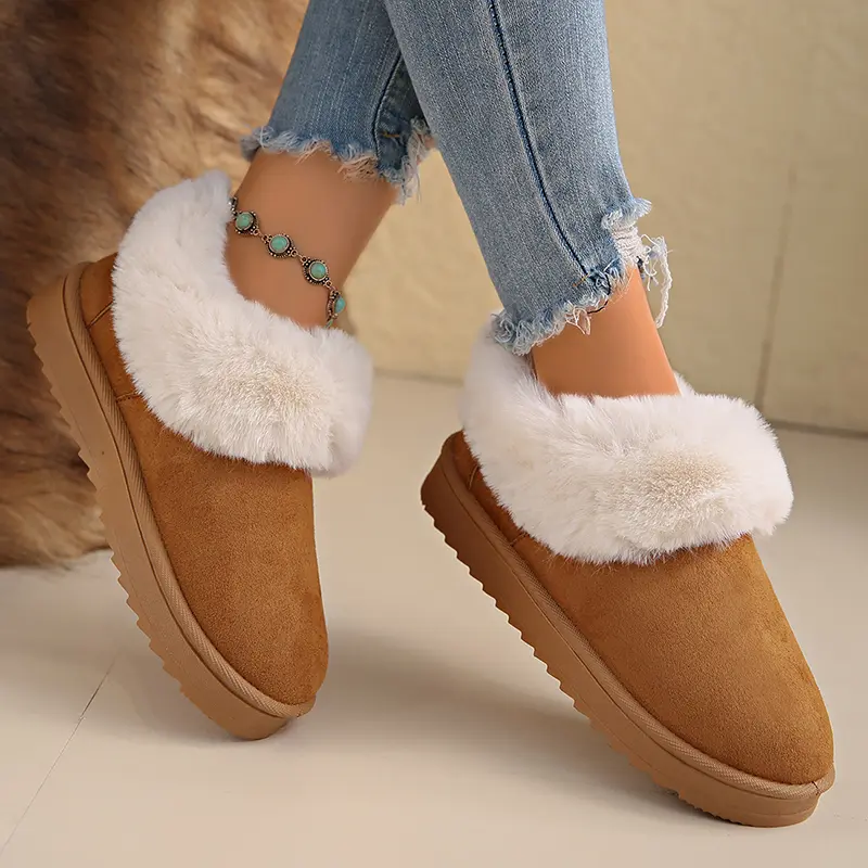 Women's Warm Comfort Faux Fur Ankle Boots Winter Thicken Plush Cotton Padded Snow Boots Thick Sole Non Slip Platform Casual Shoe