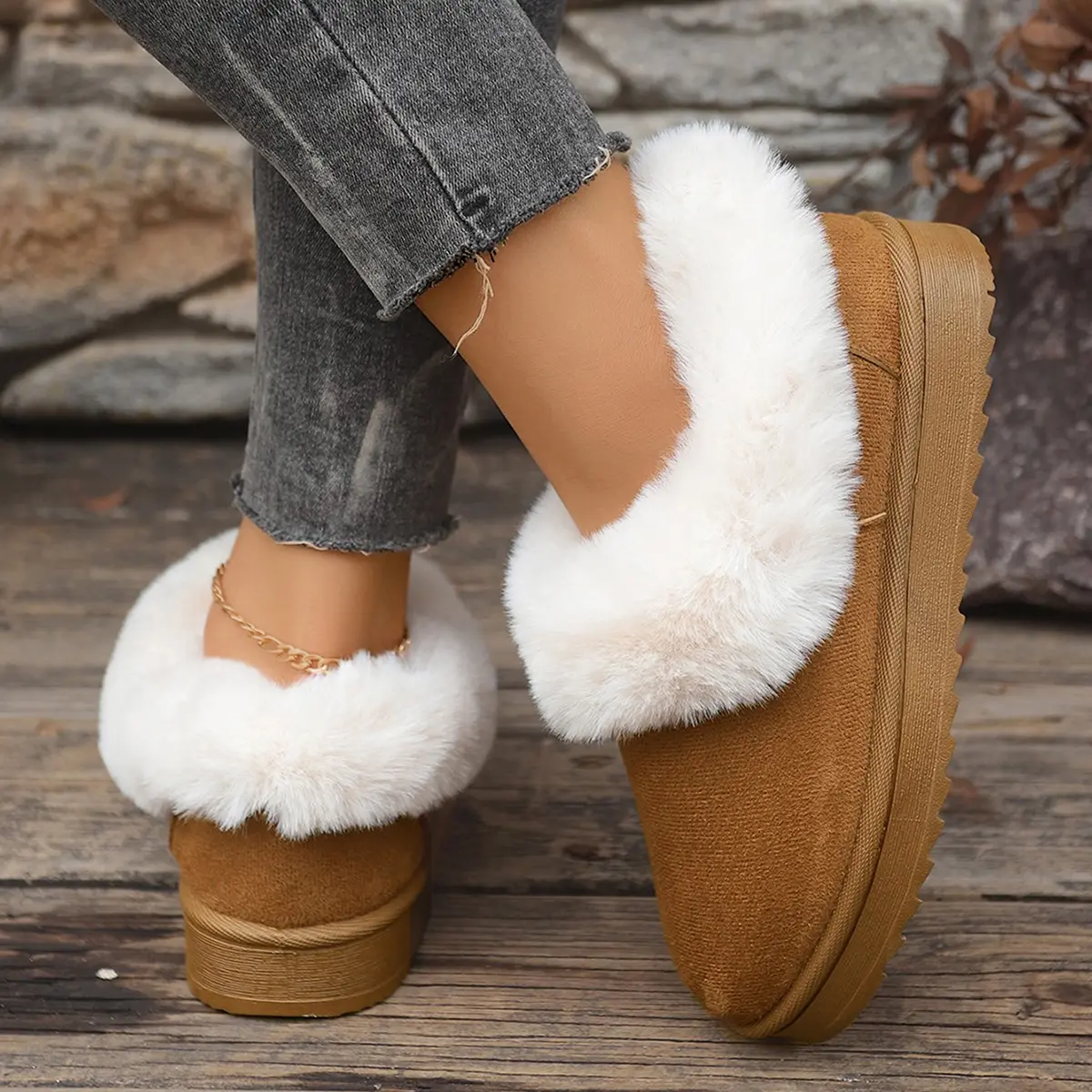 Faux Fur Flat Heels Snow Boots for Women 2025 Winter Warm Thicken Plush Ankle Boots Woman Non Slip Platform Cotton Padded Shoes
