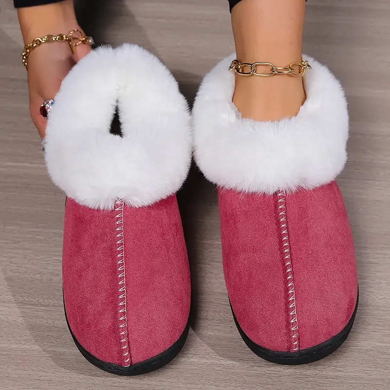 2024 Winter Warm Women's Indoor Home Cotton Shoes Faux Suede Closed Toe House Slippers Woman Non-Slip Flat Heels Couple Slippers