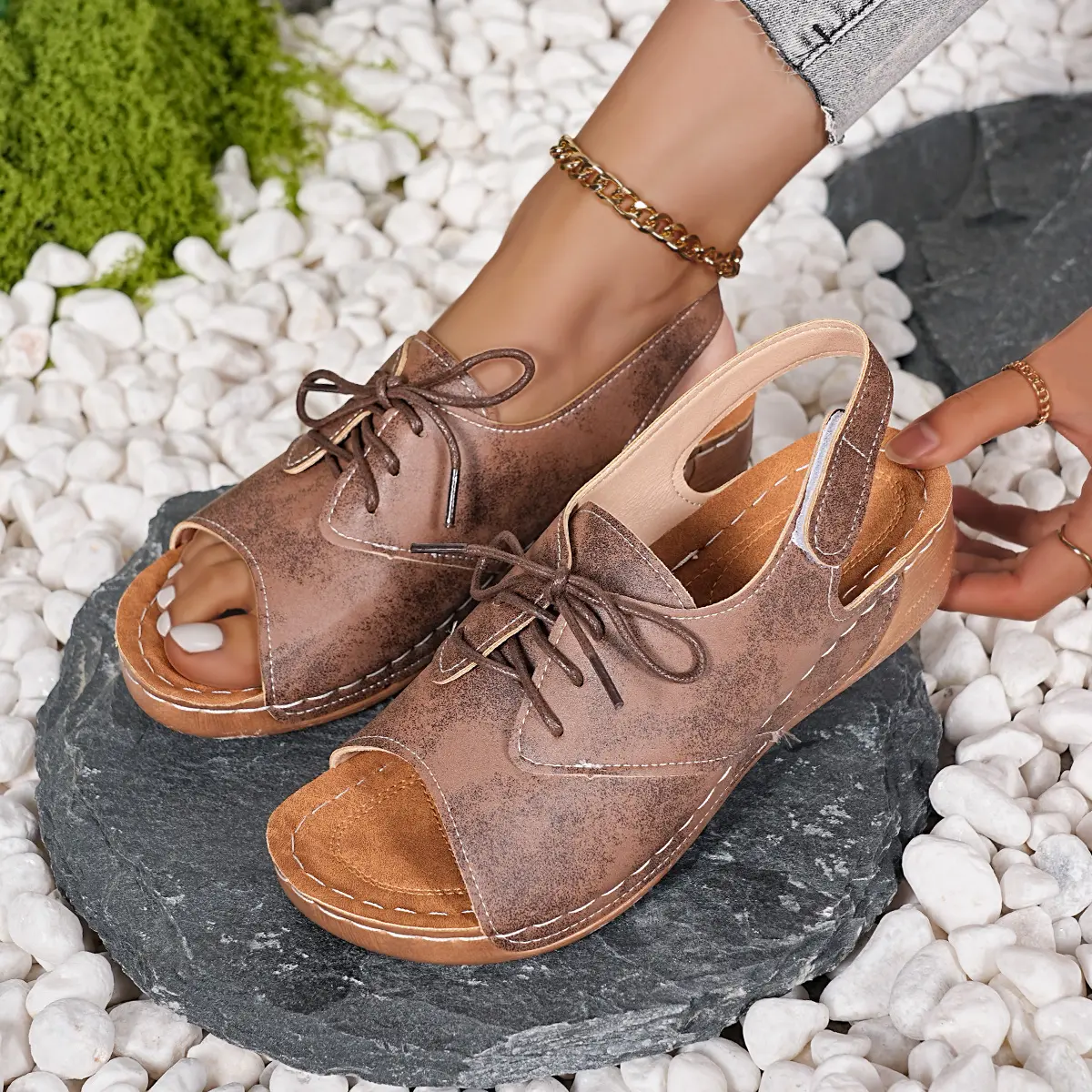 Women's Mix Color Wedge Sandals 2025 Summer Lightweight Platform Sandals Woman Plus Size 43 Non Slip Thick Bottom Beach Shoes