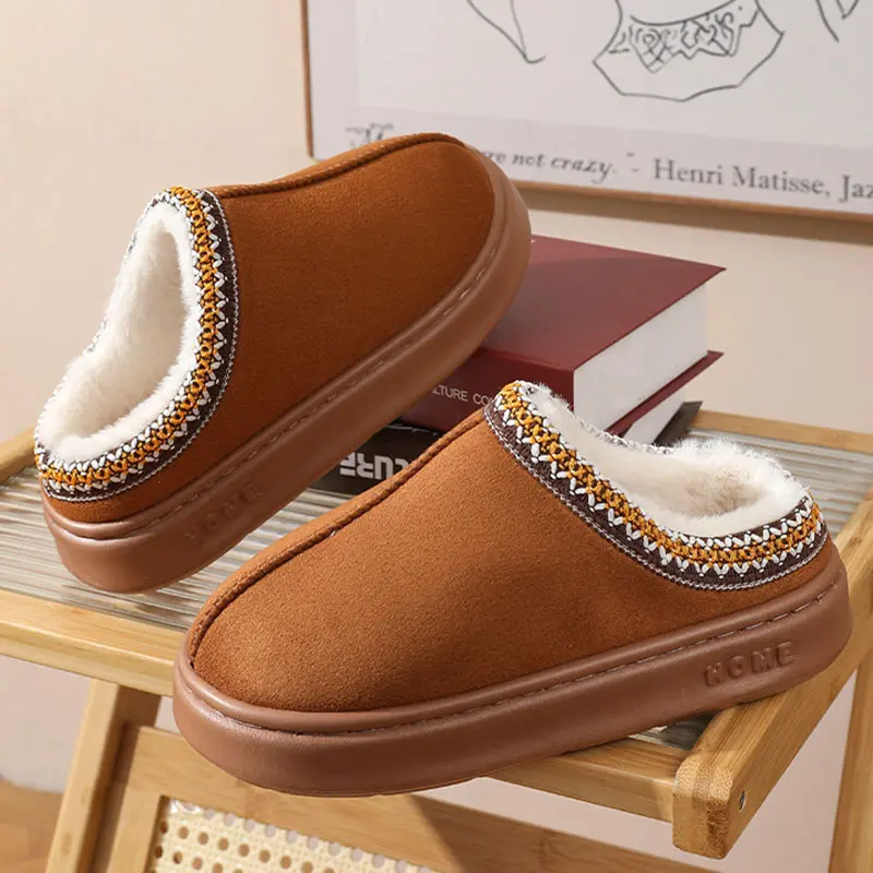 Fluffy Platform Home Cotton Slippers Women 2024 Winter Soft Thick Bottom Indoor Slippers Woman Non-Slip Flat Heels House Shoes