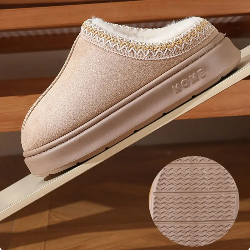 Fluffy Platform Home Cotton Slippers Women 2024 Winter Soft Thick Bottom Indoor Slippers Woman Non-Slip Flat Heels House Shoes