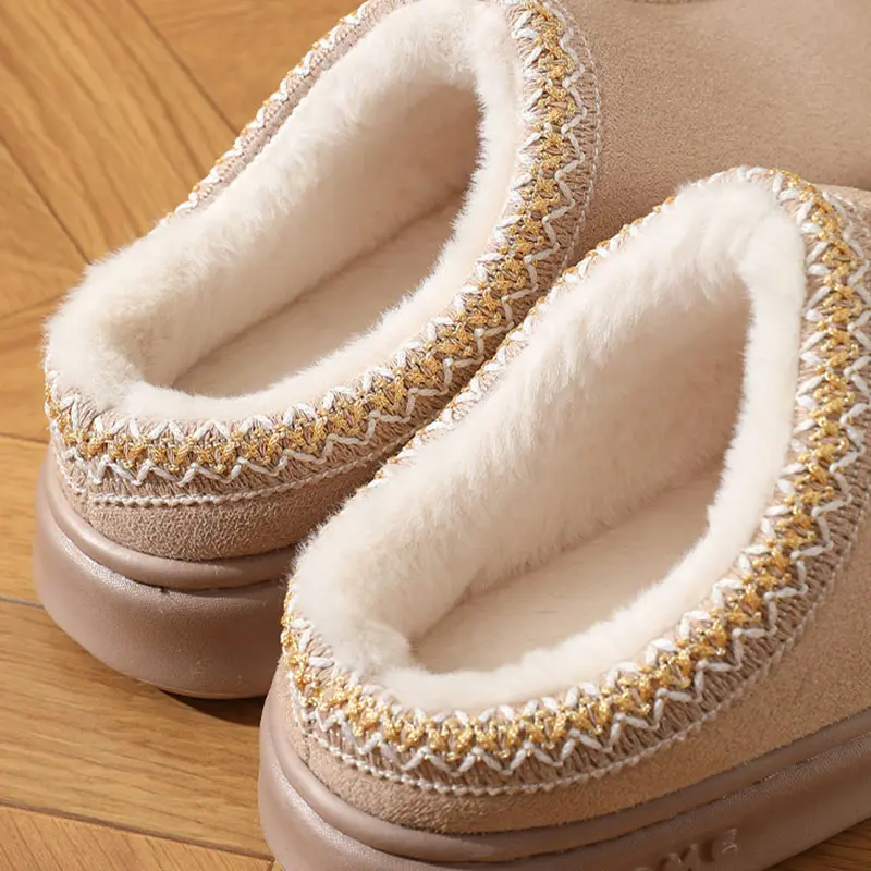 Fluffy Platform Home Cotton Slippers Women 2024 Winter Soft Thick Bottom Indoor Slippers Woman Non-Slip Flat Heels House Shoes