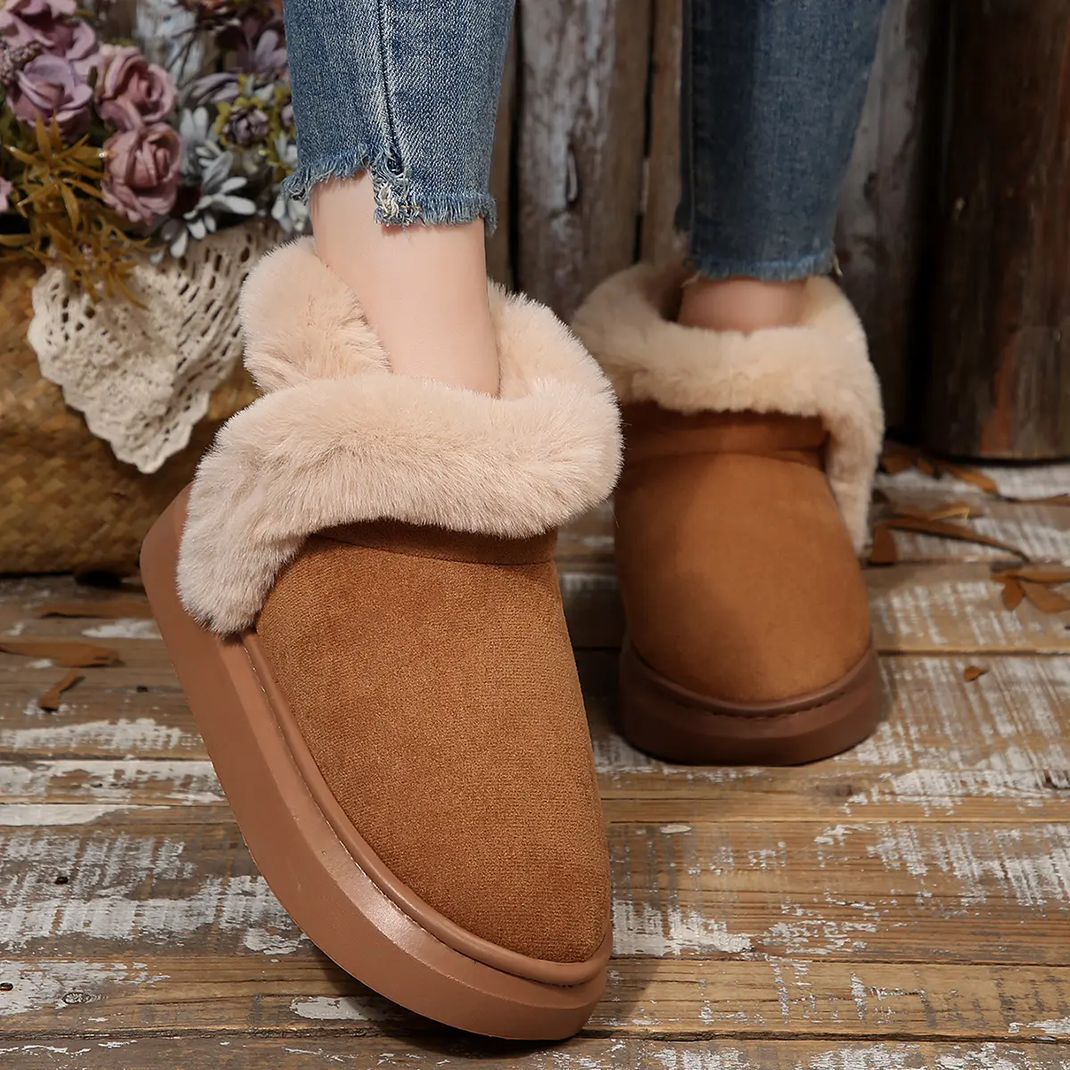 Faux Fur Chunky Platform Ankle Boots Women 2025 Winter Slip On Warm Thicken Plush Snow Boots Woman Non Slip Cotton Botas Mujer