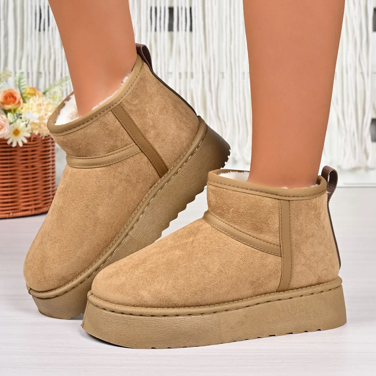 Faux Suede Chunky Platform Snow Boots Women 2025 Winter Warm Thicken Plush Cotton Boots Woman Thick Bottom Ankle Botas Mujer