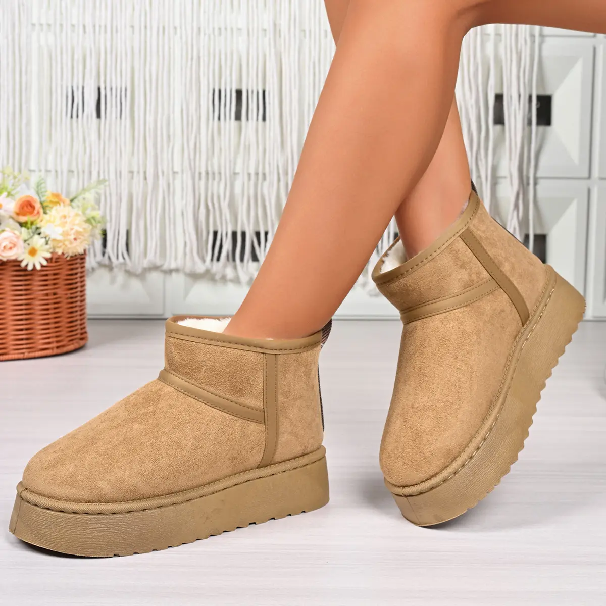 Faux Suede Chunky Platform Snow Boots Women 2025 Winter Warm Thicken Plush Cotton Boots Woman Thick Bottom Ankle Botas Mujer