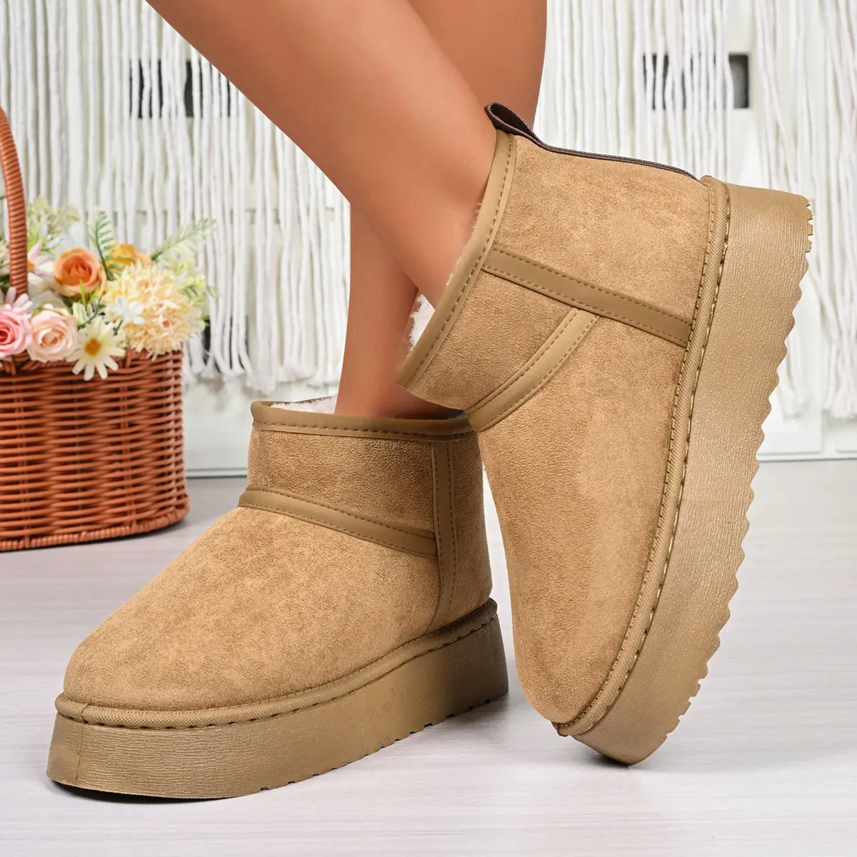 Faux Suede Chunky Platform Snow Boots Women 2025 Winter Warm Thicken Plush Cotton Boots Woman Thick Bottom Ankle Botas Mujer