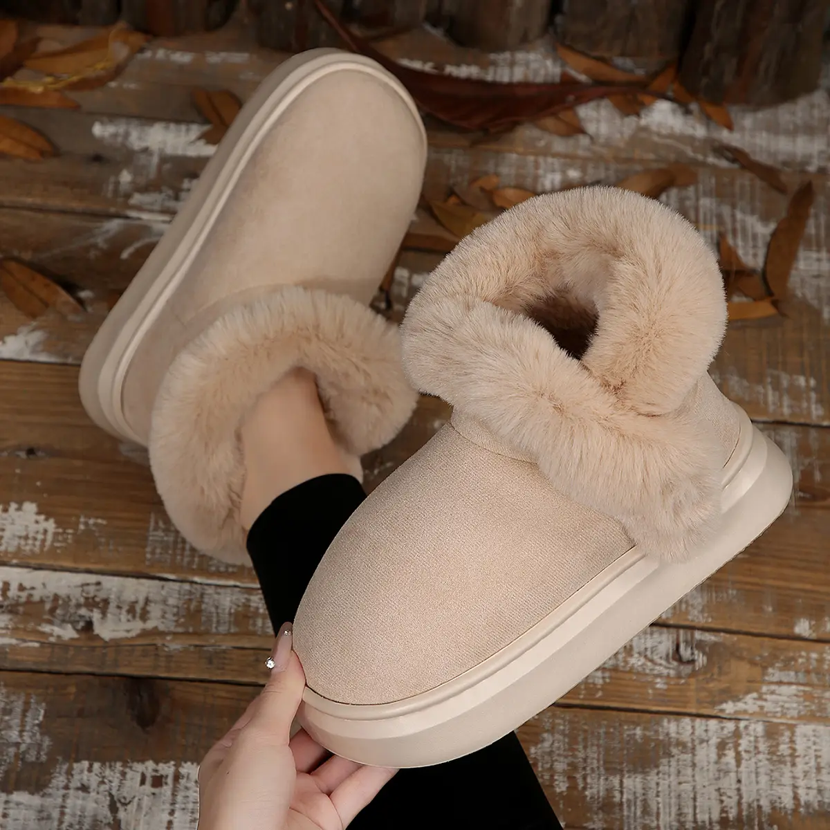 Faux Fur Chunky Platform Ankle Boots Women 2025 Winter Slip On Warm Thicken Plush Snow Boots Woman Non Slip Cotton Botas Mujer