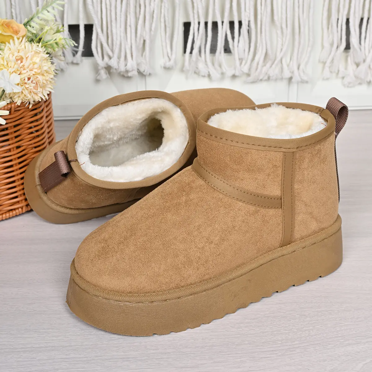 Faux Suede Chunky Platform Snow Boots Women 2025 Winter Warm Thicken Plush Cotton Boots Woman Thick Bottom Ankle Botas Mujer