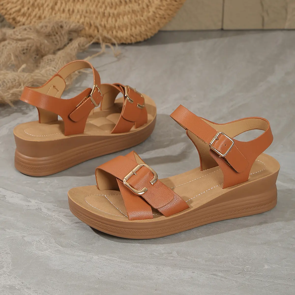 Women's Thick Bottom Wedge Sandals 2025 Summer Ankle Buckle Platform Sandals Woman Plus Size 43 Lightweight Non Slip Beach Shoes