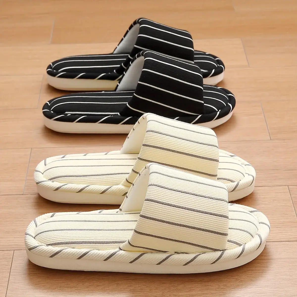 Striped Decor Flat Heels Home Slippers Women 2025 Winter Comfort Soft Sole Indoor Slippers Woman Light Non Slip Floor Shoes