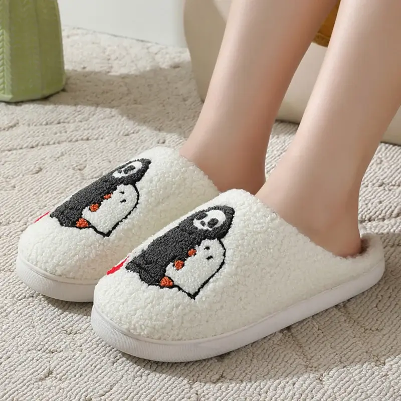 Cute Halloween Style Embroidery Slippers Women 2025 Winter Flat Heels Indoor Home Slippers Woman Comfort Non Slip Bedroom Shoes