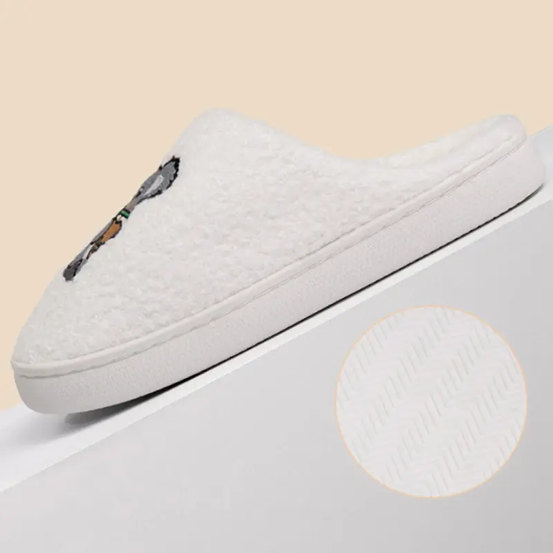 Cute Cartoon Koala Embroidery Cotton Slippers Women 2025 Winter Comfort Closed Toe Home Slippers Woman Indoor House Fur Slides