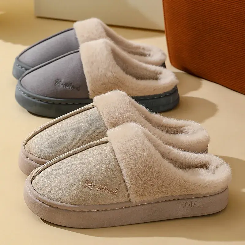 Thick Bottom Home Cotton Slippers Women 2025 Winter Warm Fluffy Indoor Plush Slippers Woman Non Slip Flat Heels House Shoes