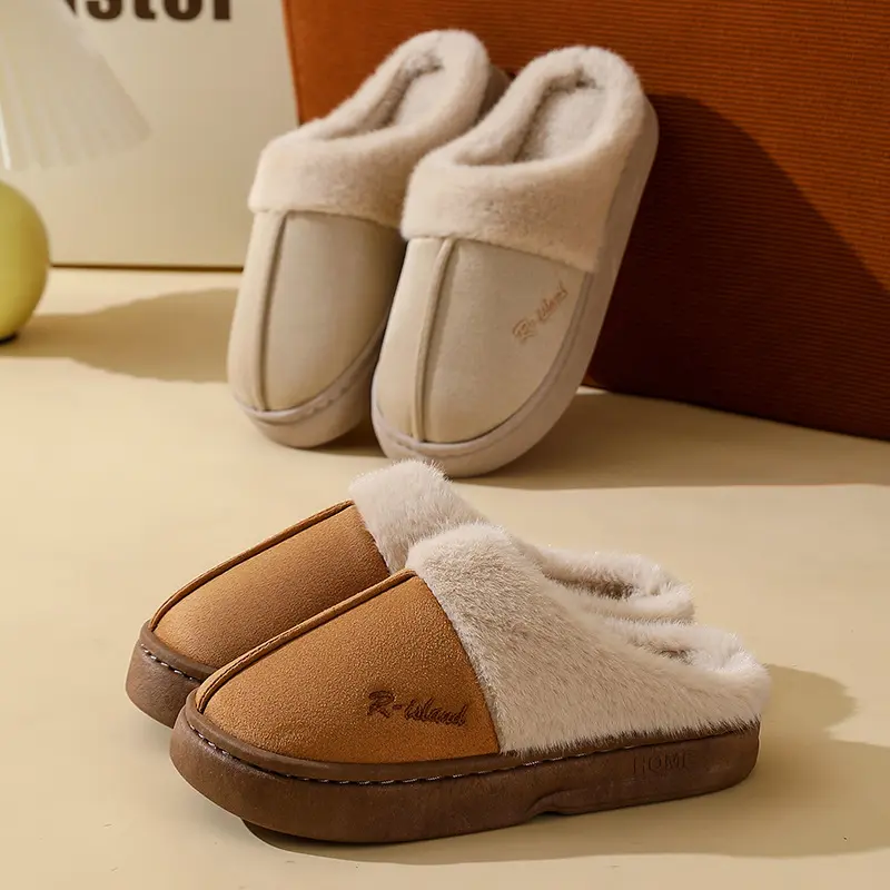 Thick Bottom Home Cotton Slippers Women 2025 Winter Warm Fluffy Indoor Plush Slippers Woman Non Slip Flat Heels House Shoes