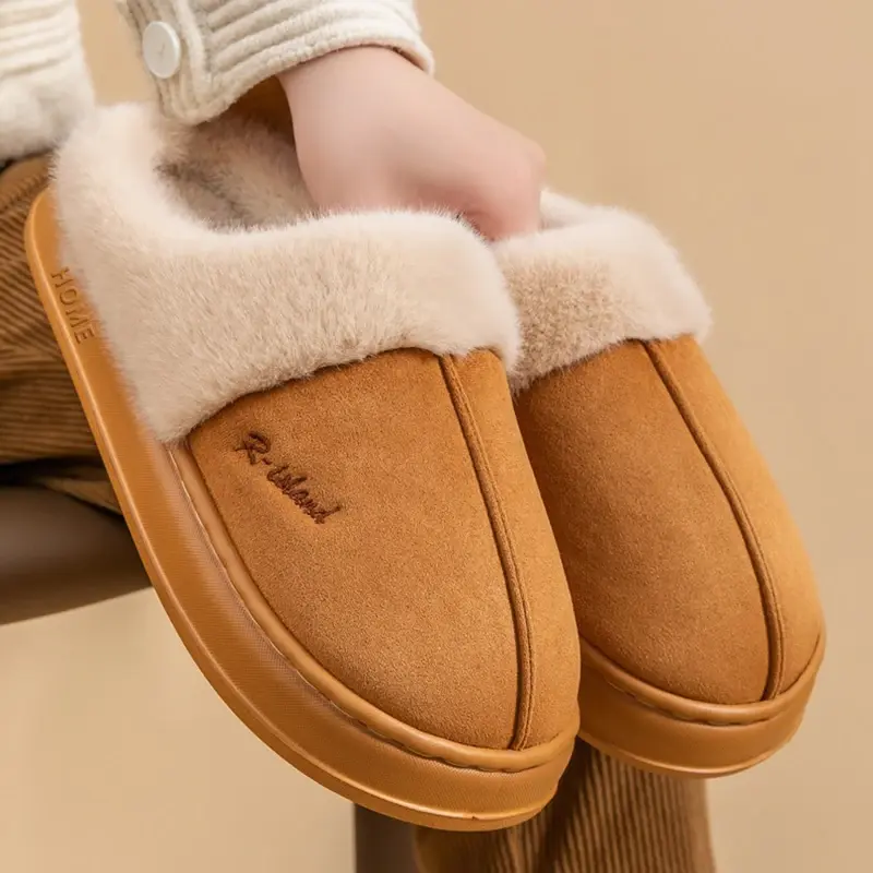 Thick Bottom Home Cotton Slippers Women 2025 Winter Warm Fluffy Indoor Plush Slippers Woman Non Slip Flat Heels House Shoes